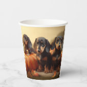 Dachshund Puppy Herfst Delight Pompoen Papieren Bekers (Voorkant)