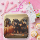 Dachshund Puppy Herfst Delight Pompoen Papieren Bordje (Feest)