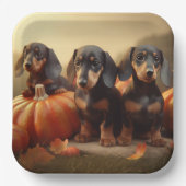Dachshund Puppy Herfst Delight Pompoen Papieren Bordje (Voorkant)