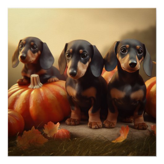 Dachshund Puppy Herfst Delight Pompoen Perfect Poster (Voorkant)