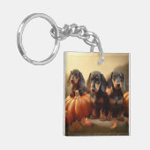 Dachshund Puppy Herfst Delight Pompoen Sleutelhanger (Voorkant Links)