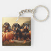 Dachshund Puppy Herfst Delight Pompoen Sleutelhanger (Achterkant)
