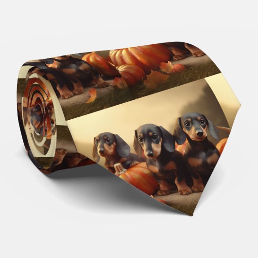 Dachshund Puppy Herfst Delight Pompoen Stropdas (Opgerold)