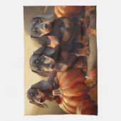 Dachshund Puppy Herfst Delight Pompoen Theedoek (Verticaal)