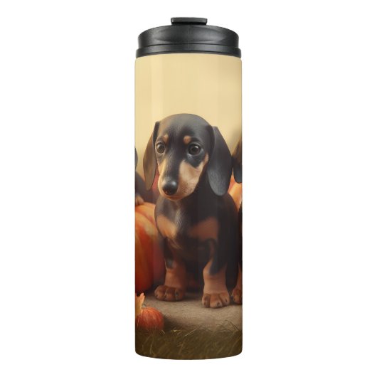 Dachshund Puppy Herfst Delight Pompoen Thermosbeker (Voorkant)