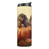 Dachshund Puppy Herfst Delight Pompoen Thermosbeker (Gedraaid links)