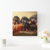Dachshund Puppy Herfst Delight Pompoen Vierkante Klok (Huis)
