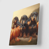 Dachshund Puppy Herfst Delight Pompoen Vierkante Klok (Hoek)