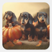 Dachshund Puppy Herfst Delight Pompoen Vierkante Sticker (Voorkant)