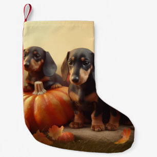 Dachshund Puppy Herfst Plezier Pompoen Kleine Kerstsok