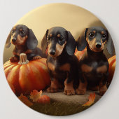 Dachshund Puppy Herfstvreugde Pompoen Ronde Button 6,0 Cm (Voorkant)