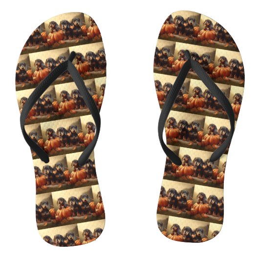 Dachshund Puppy Herfstvreugde Pompoen Teenslippers (Voetbed)