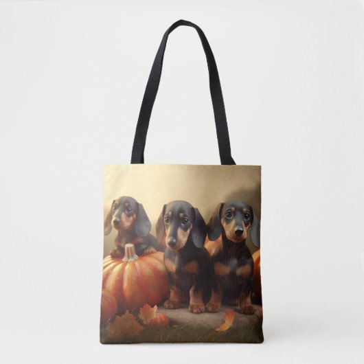 Dachshund Puppy Herfstvreugde Pompoen Tote Bag (Voorkant)