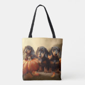 Dachshund Puppy Herfstvreugde Pompoen Tote Bag (Achterkant)