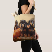 Dachshund Puppy Herfstvreugde Pompoen Tote Bag (Dichtbij)