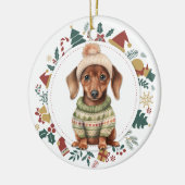 Dachshund Puppy in Winter Sweater Kerstmis Keramisch Ornament (Links)