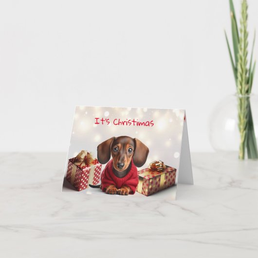 Dachshund Puppy Kerst Wenskaart Kaart (Voorkant)