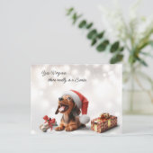 Dachshund Puppy Kerstmis Verrassing Briefkaart (Staand voorkant)