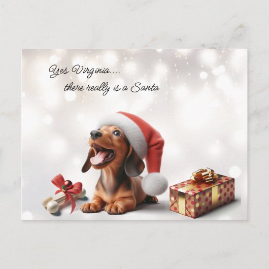 Dachshund Puppy Kerstmis Verrassing Briefkaart (Voorkant)