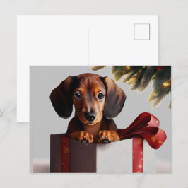 Dachshund Puppy Kerstmis Verrassing Briefkaart