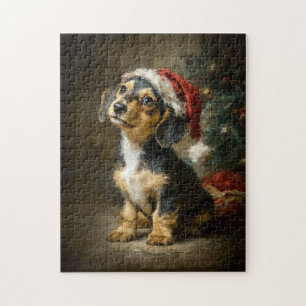 Dachshund Puppy Kerstschilderij Legpuzzel