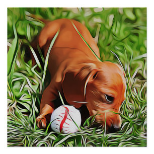 Dachshund Puppy Lazing in gras met all-mas POS Perfect Poster