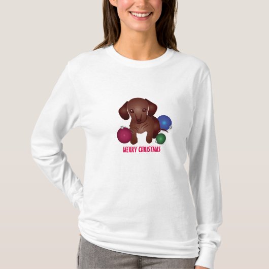 Dachshund Puppy Merry Kerstmis! T-shirt (Voorkant)
