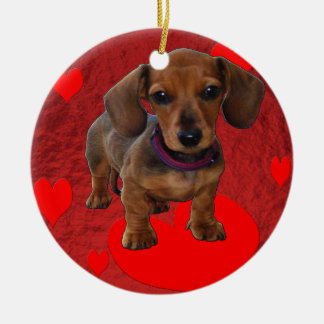 DACHSHUND Puppy met hart Keramisch Ornament