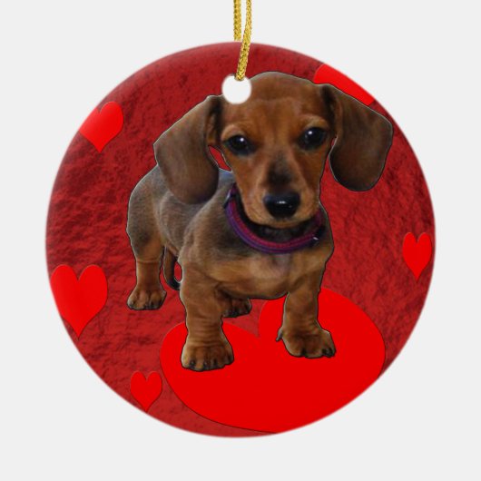 DACHSHUND Puppy met hart Keramisch Ornament (Voorkant)
