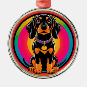Dachshund Puppy Omringd door een Kleurrijke Regenb Metalen Ornament