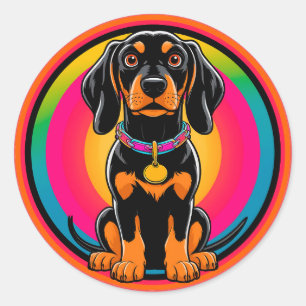Dachshund Puppy Omringd door een Kleurrijke Regenb Ronde Sticker