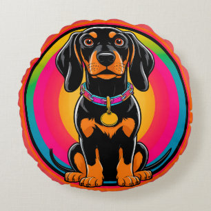 Dachshund Puppy Omringd door Levendig Regenboog Rond Kussen