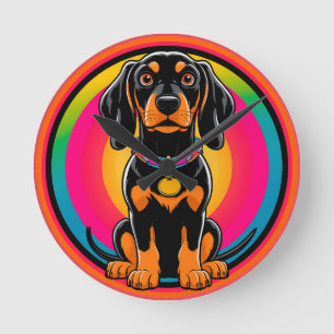 Dachshund Puppy Omringd door Levendig Regenboog Ronde Klok