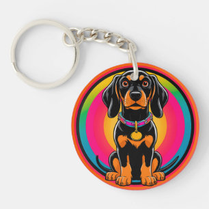 Dachshund Puppy Omringd door Levendig Regenboog Sleutelhanger