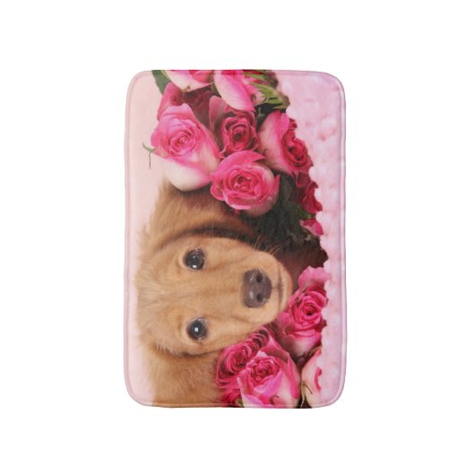 Dachshund Puppy Omringd door Rozen Badmat (Voorkant Verticaal)