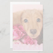 Dachshund Puppy Omringd door Rozen Briefpapier (Voorkant / Achterkant)