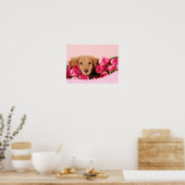 Dachshund Puppy Omringd door Rozen Poster (Keuken)