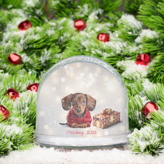 Dachshund Puppy Personalized Snow Globe Sneeuwbol (Kerstmis)
