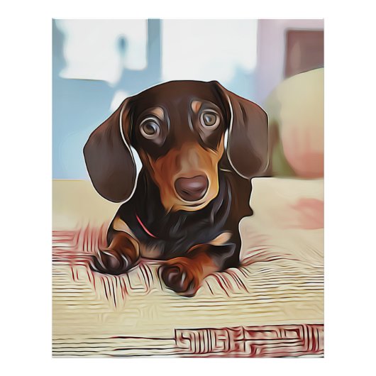 Dachshund Puppy Sits On A Sofa Foto Afdruk (Voorkant)