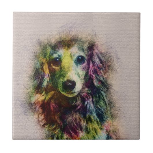 Dachshund Puppy Sketch Paint Tegeltje (Voorkant)