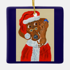 Dachshund Puppy vertelt Sinterklaas zijn kerstwens Keramisch Ornament