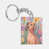 Dachshund Puppy | Watercolor Dog Pet Sleutelhanger (Voorkant Links)