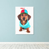 Dachshund Puppy Wearing Propeller Pet Canvas Afdruk (Insitu (Houten vloer))
