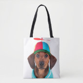 Dachshund Puppy Wearing Propeller Pet Tote Bag (Voorkant)