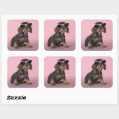 Dachshund Puppy Wearing Sunbril Vierkante Sticker (Vel)