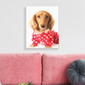 Dachshund Puppy Wearing Valentijns outfit Canvas Afdruk (Insitu (Woonkamer))