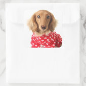 Dachshund Puppy Wearing Valentijns outfit Vierkante Sticker (Tas)