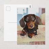 Dachshund Puppy zit op een sofa Briefkaart (Voorkant / Achterkant)