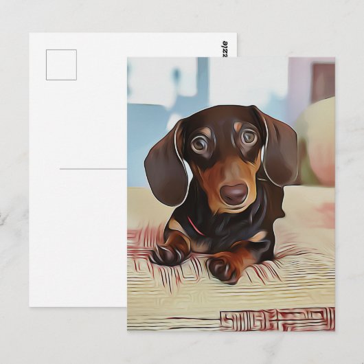 Dachshund Puppy zit op een sofa Briefkaart (Voorkant / Achterkant)
