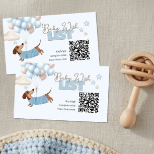 Dachshund QR Code Baby Registratie Website Blauw Informatiekaartje